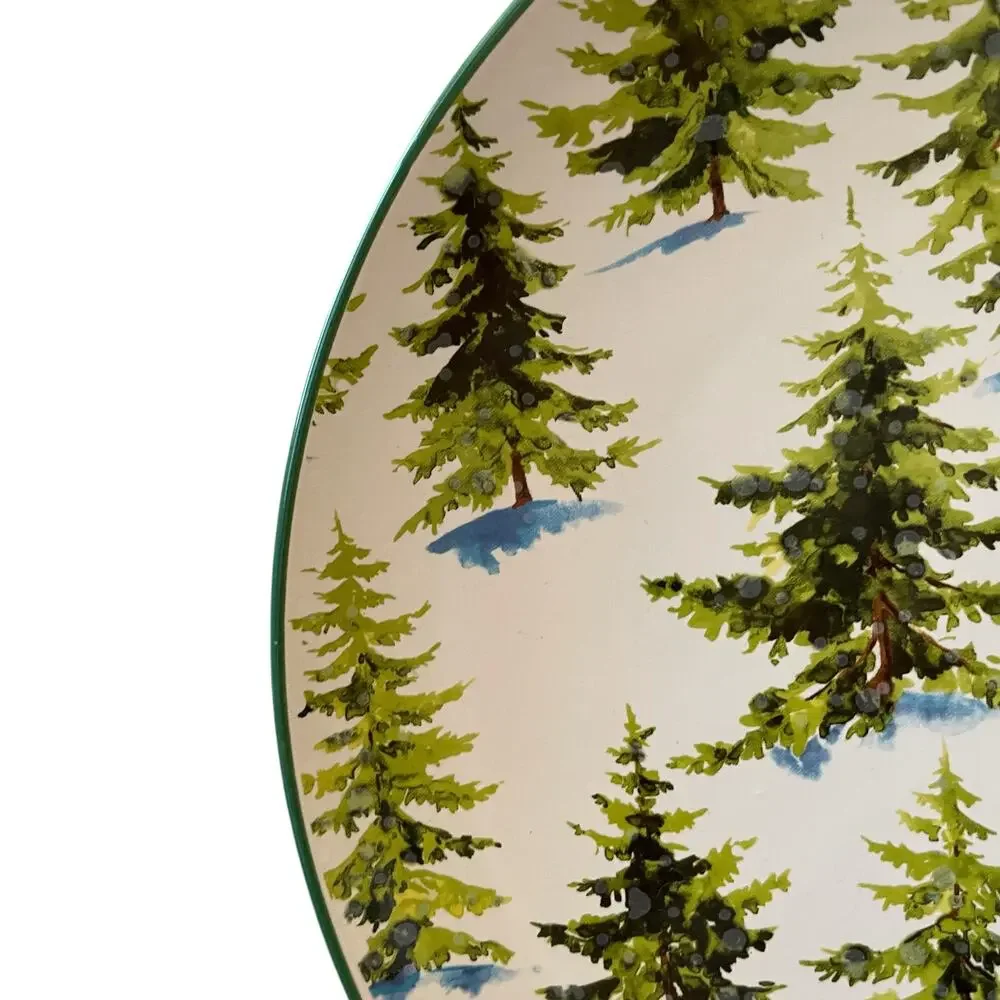 Christmas Pine Tree Dinner Plates 10.5in Ceramic Set of 2 by Global Design New